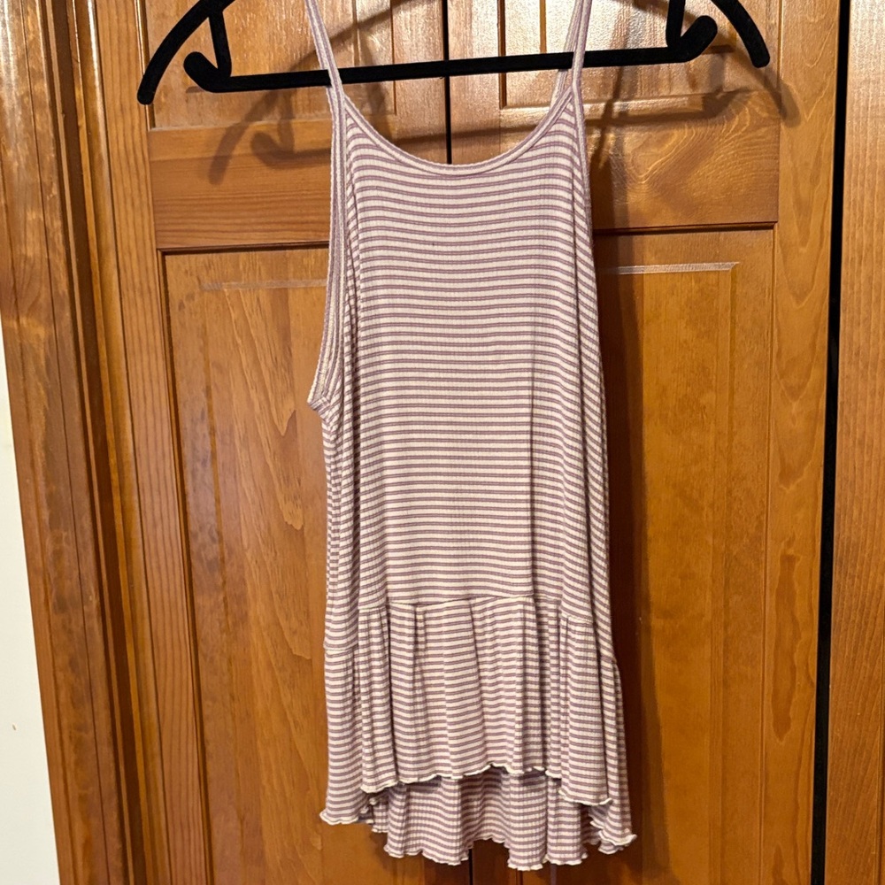 American Eagle Pink & White Striped Ribbed Tank size Medium